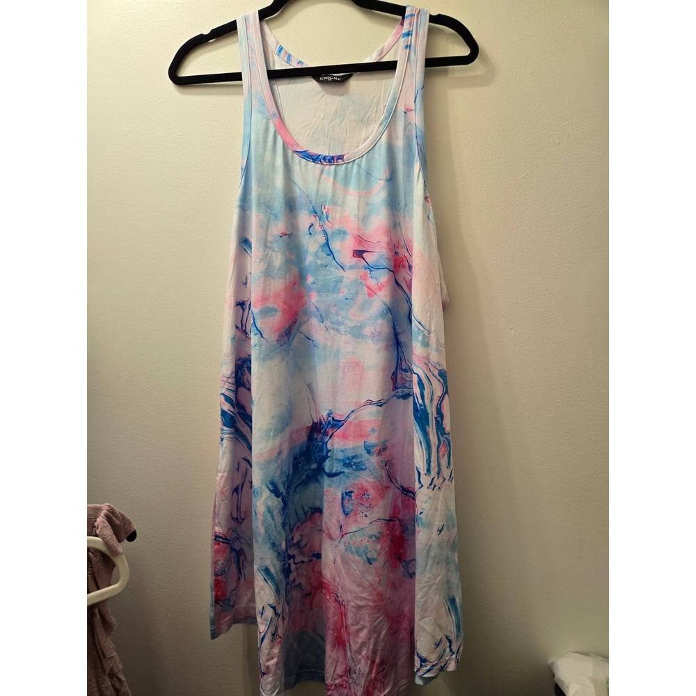 ChicMe Women's 3XL Tank‎ Dress Tie Dye Pink Blue White Sleeveless